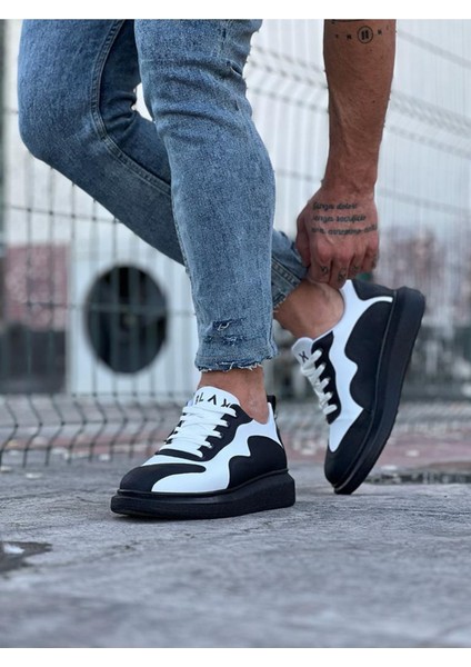 J301 Bağcıklı Ortopedik Taban Erkek Sneaker Günlük Ayakkabı St Siyah/beyaz modelleri