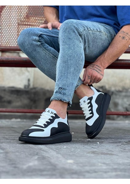 J301 Bağcıklı Ortopedik Taban Erkek Sneaker Günlük Ayakkabı St Siyah/beyaz fırsatları