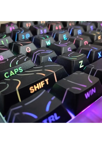 Mekanik Klavye Kontur Keycaps Seti- 97 Tuş Şeffaf Rgb Uyumlu Çizgili Tuş Takımıı fırsatları