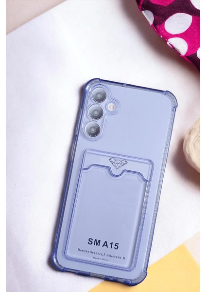 Samsung Galaxy A15 Kılıf Kartlıklı Köşe Koruma Tasarımlı Renkli Şeffaf K-Kart Kılıf (Lila)