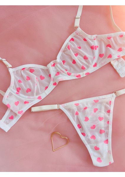 Lovely Pembe Kalpli Tül Balenli Kapsız Iç Çamaşırı Takımı
