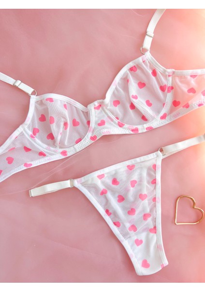 Lovely Pembe Kalpli Tül Balenli Kapsız Iç Çamaşırı Takımı modelleri