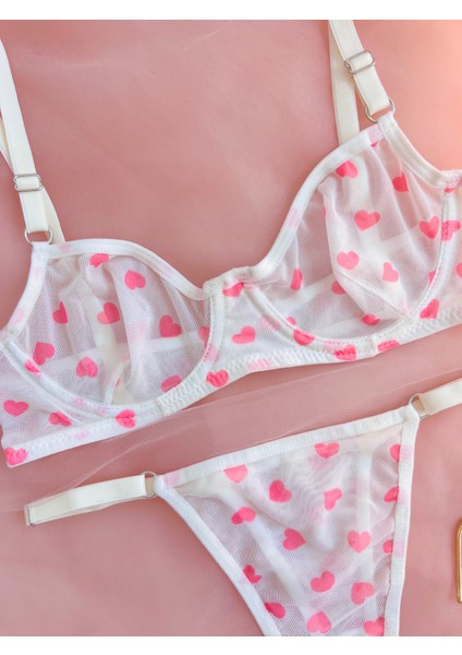Lovely Pembe Kalpli Tül Balenli Kapsız Iç Çamaşırı Takımı fırsatları