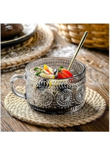 Adet Papatya Desenli Kulplu Kase - Şeffaf Füme Cam, Sıcak ve Soğuk Kullanım Için Büyük Kase, Meyve, Yoğurt, Yulaf, Çay ve Tatlı Için Çok Amaçlı Bardak, Füme Renk fiyatları