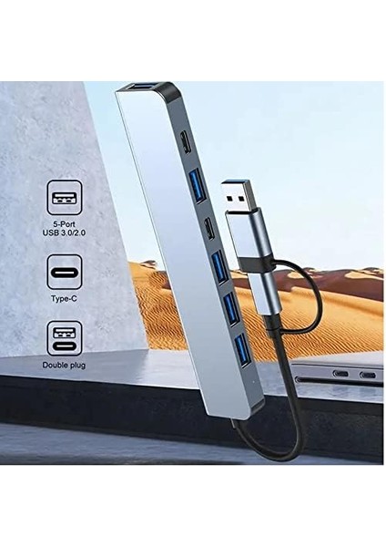 Çoklayıcı Adaptör 7in1 Usb/type-C To USB A, USB C Macbook Uyumlu Çevirici Adaptör Çok Portlu Çoklayıcı 7 In 1 USB Hub (Gri) fiyatları