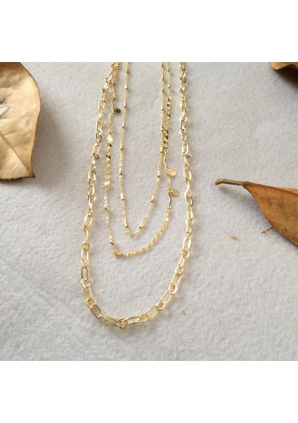 Üç Zincirli Tarz Kolye Altın Renk