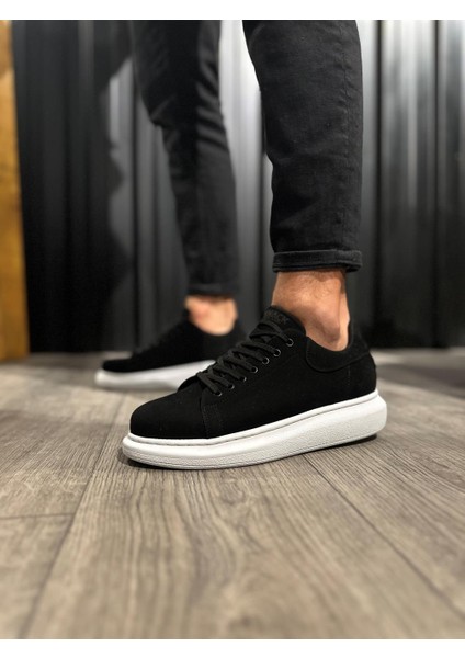 J044 Bağcıklı Ortopedik Taban Erkek Günlük Süet Sneaker Spor Ayakkabı Bt Siyah modelleri
