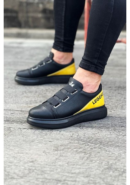 J029 Bağcıksız 3 Bant Lastikli Legend Ortopedik Taban Erkek Sneaker Günlük Ayakkabı St Siyah/sarı fiyatları