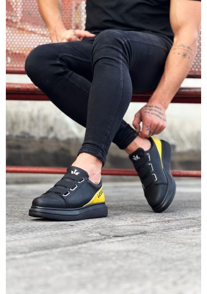 J029 Bağcıksız 3 Bant Lastikli Legend Ortopedik Taban Erkek Sneaker Günlük Ayakkabı St Siyah/sarı modelleri