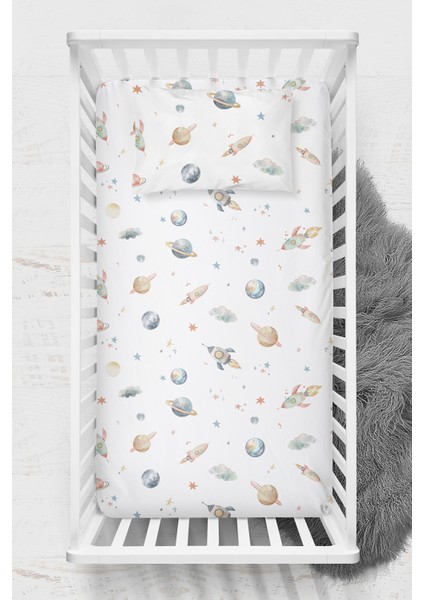 %100 Pamuk Saten Lastikli Çarşaf Seti - Space Park Yatak 70X120 35X45