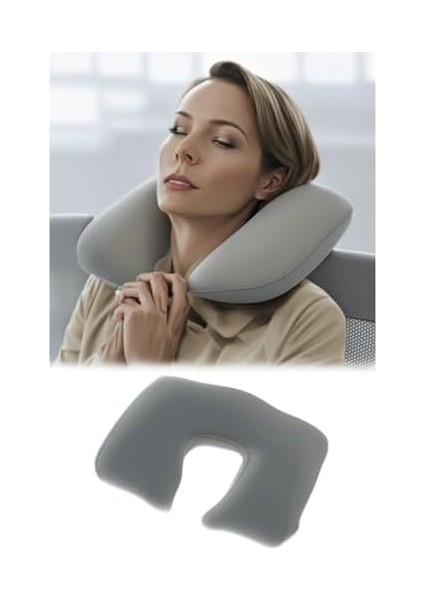 Şişme Seyahat Yastığı Boyun Destekli Taşınabilir ve Ergonomik Tasarım Uçak Araba ve Yolculuklar Için Ideal (Gri) fiyatları