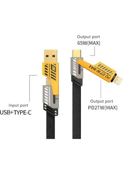 4 In 1 65/27 W 2 To 2 Flat Fast Wire Cable Pd USB Type C Ios 4 Lü Hasir Şarj ve Data Kablo