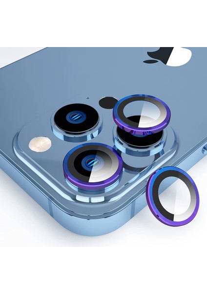 Iphone 13 Pro / 13 Pro Max ile Uyumlu Alüminyum Alaşım Çerçeveli Tempered Glass Kamera Lens Koruyucu Kırılmaz Cam (Multicolour)
