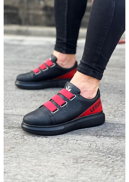J029 Bağcıksız 3 Bant Lastikli Legend Ortopedik Taban Erkek Sneaker Günlük Ayakkabı St Siyah/kırmızı fiyatları