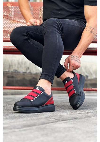 J029 Bağcıksız 3 Bant Lastikli Legend Ortopedik Taban Erkek Sneaker Günlük Ayakkabı St Siyah/kırmızı modelleri