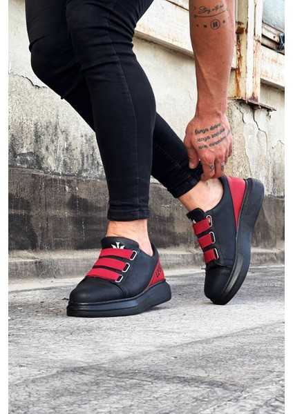 J029 Bağcıksız 3 Bant Lastikli Legend Ortopedik Taban Erkek Sneaker Günlük Ayakkabı St Siyah/kırmızı fırsatları