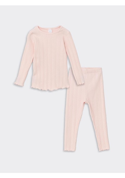 Bisiklet Yaka Uzun Kollu Basic Kız Bebek Pijama Takımı