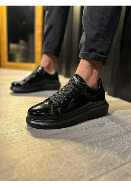 J044 Bağcıklı Ortopedik Taban Erkek Günlük Rugan Sneaker Spor Ayakkabı St Siyah modelleri