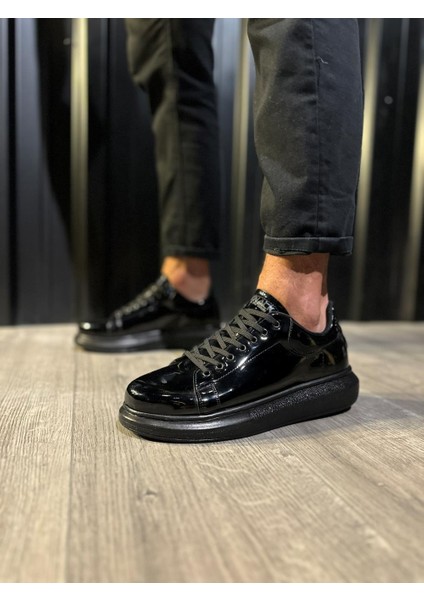 J044 Bağcıklı Ortopedik Taban Erkek Günlük Rugan Sneaker Spor Ayakkabı St Siyah fırsatları