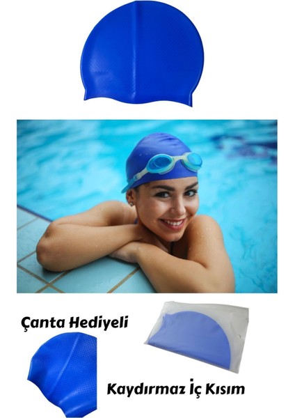 Renkli Silikon Yüzücü Bone, Şık Tasarım, Hediye Çanta ile Mükemmel Uyum