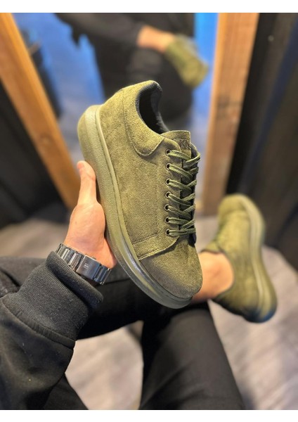 J044 Bağcıklı Ortopedik Taban Erkek Günlük Süet Sneaker Spor Ayakkabı Ht Haki modelleri