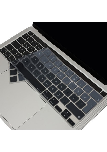 Macbook Pro 13INÇ M1-M2 Klavye Koruyucu Ombre Türkçe Q (Touchbarlı) A2338 A2289 A2251 A2141 ile Uyumlu Siyah Gri