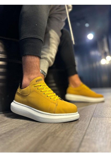 J045 Bağcıklı Ortopedik Taban Günlük Erkek Spor Sneaker Ayakkabı Bt Sarı