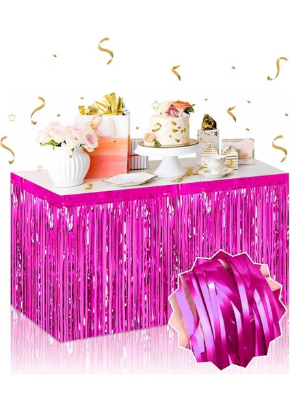 Metalize Parti Masa Eteği Masa Dekoru Fuşya