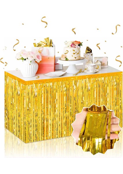 Metalize Parti Masa Eteği Masa Dekoru Gold