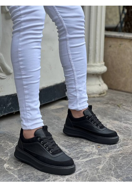 J006 Bağcıklı Ortopedik Taban Günlük Erkek Spor Sneaker Ayakkabı St Siyah