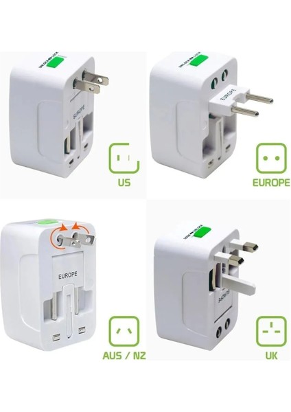 Yurtdışı Priz Dönüştürücü (Telefon / Tablet / Notebook...) Seyahat Adaptörü Priz Çevirici 150+ Ülkede Sizinle indirimleri