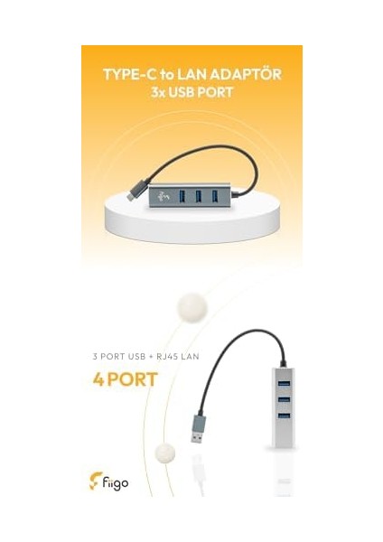 Type-C To Lan ve 3x USB Alüminyum Adaptör Gri modelleri