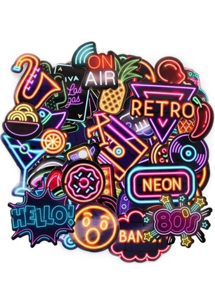 Neon Sticker Seti, Laptop Sticker Seti, Kask Sticker Seti, Laptop Çıkartması, Ajanda Sticker Seti, Bullet Journal, Retro ve Vintage Temalı Notebook Sticker Kaplama