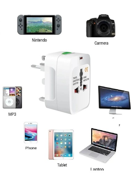 Yurtdışı Priz Dönüştürücü (Telefon / Tablet / Notebook...) Seyahat Adaptörü Priz Çevirici 150+ Ülkede Sizinle fırsatları