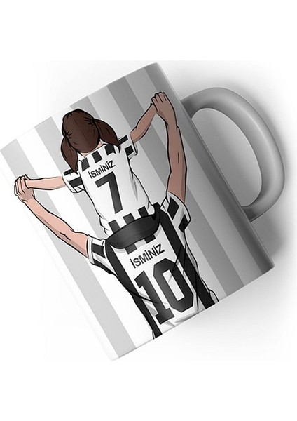 Siyah Beyaz Baba Kız Taraftar Kartal Tasarımlı Kişiye Özel Baskılı Hediye Kupa Bardak