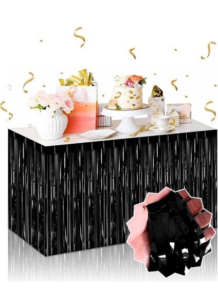 Metalize Parti Masa Eteği Masa Dekoru Siyah