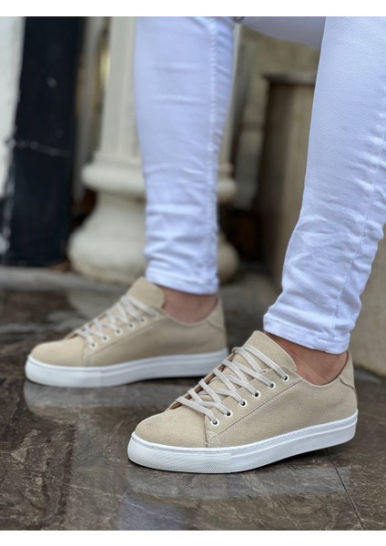 J122 Bağcıklı Ortopedik Taban Günlük Süet Erkek Spor Sneaker Ayakkabı Bt Bej