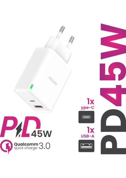 45W Süper Hızlı Pd Şarj Adaptörü | USB + Type-C Uyumlu fiyatları