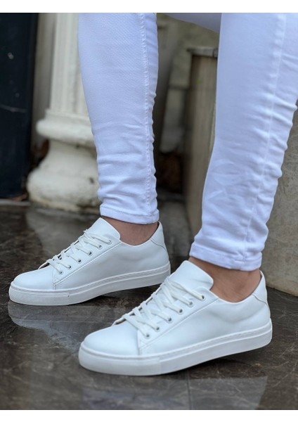 J122 Bağcıklı Ortopedik Taban Günlük Erkek Spor Sneaker Ayakkabı Bt Beyaz