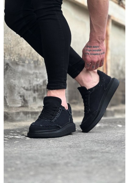 J018 Bağcıklı Ortopedik Taban Kot Kumaş Erkek Sneaker Günlük Ayakkabı St Siyah fırsatları