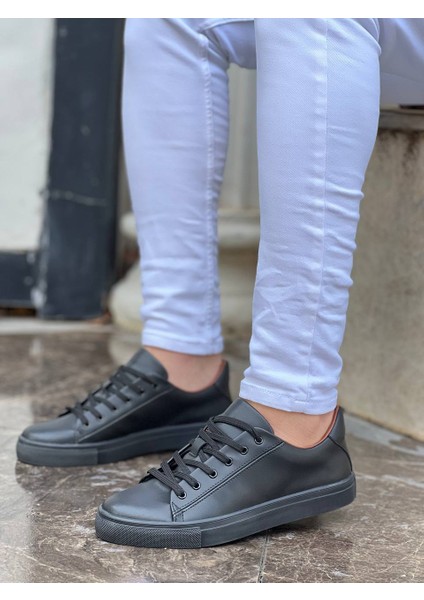 J122 Bağcıklı Ortopedik Taban Günlük Erkek Spor Sneaker Ayakkabı St Siyah