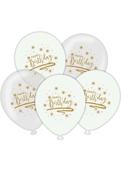 Happy Birthday Baskılı Balon Şeffaf Beyaz 12 Inc 25'li