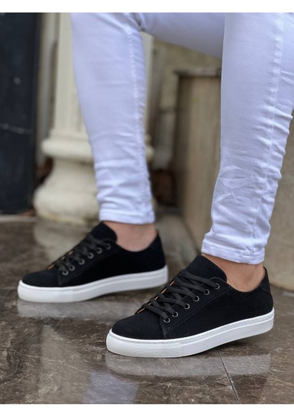 J122 Bağcıklı Ortopedik Taban Günlük Süet Erkek Spor Sneaker Ayakkabı Bt Siyah