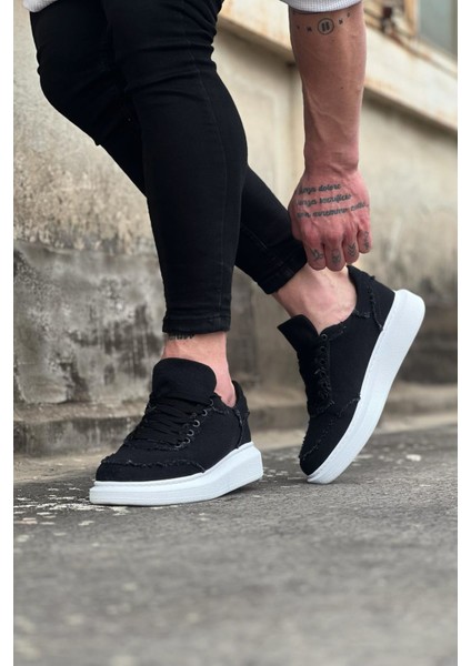 J018 Bağcıklı Ortopedik Taban Kot Kumaş Erkek Sneaker Günlük Ayakkabı Bt Siyah fırsatları