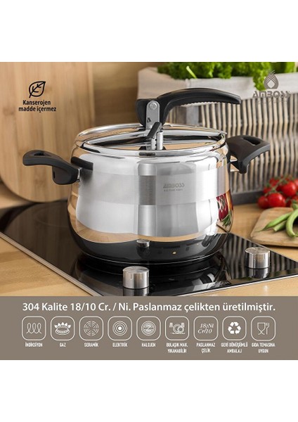Amber Klasik Paslanmaz Çelik Düdüklü Tencere - Siyah Kulp - 3,5 Lt. 20 cm