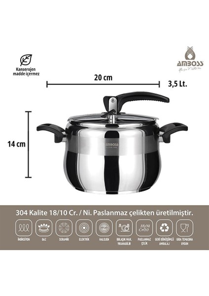 Amber Klasik Paslanmaz Çelik Düdüklü Tencere - Siyah Kulp - 3,5 Lt. 20 cm fiyatları