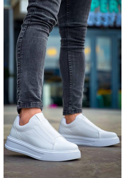 J007 Bağcıksız Lastikli Ortopedik Taban Tek Bant Erkek Spor Sneaker Ayakkabı Bt Beyaz fiyatları