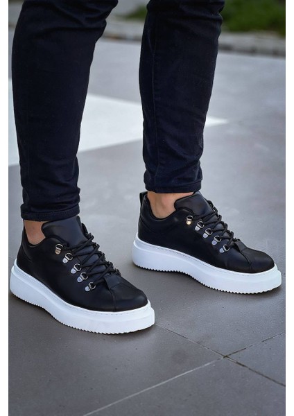 J-X4 Bağcıklı Ortopedik Taban Günlük Erkek Spor Sneaker Ayakkabı Bt Siyah
