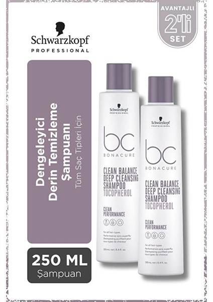 Bc Clean Dengeleyici Derin Temizleme Şampuanı 250ML x 2 Adet - Tüm Saç Tipleri Için