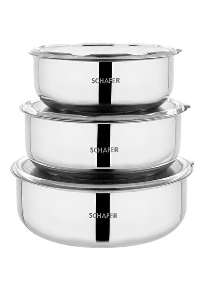 Practi 3 Lü Çelik Saklama Kabı (16-18-20 Cm)-6 Parça-Inox